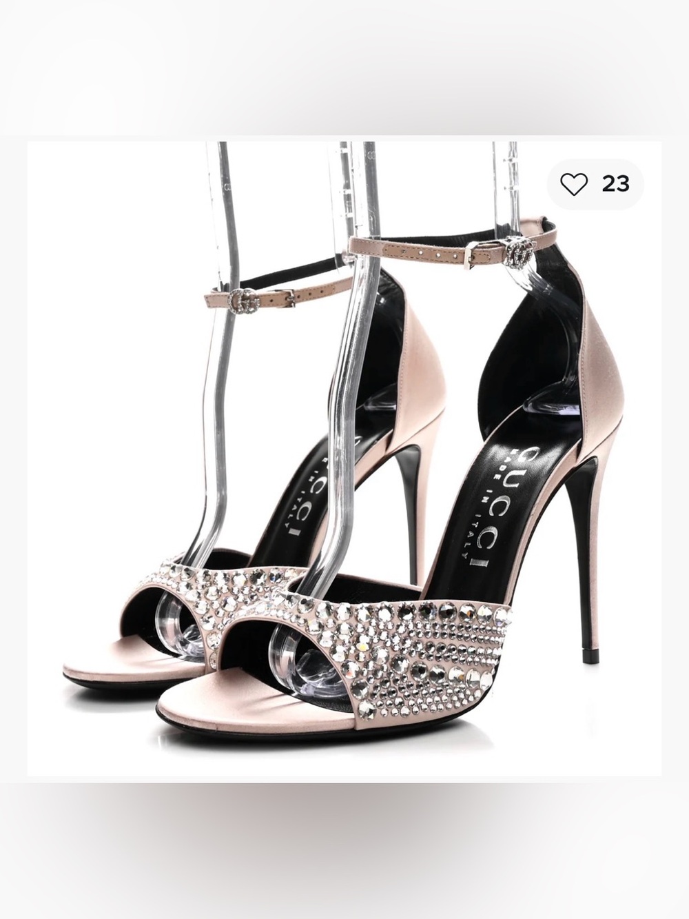 Gucci Satin Crystal Ankle Strap Sandal Pumps 37.5 Skin Rose